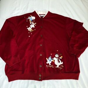 Alfred Dunner Snowmen Cottagecore Embroidered Applique Button Up Cardigan XL